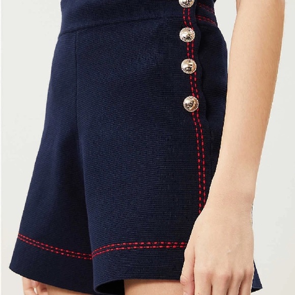 Maje Isla High-waist Side-button Knit Shorts Marine Blue - Picture 11 of 12